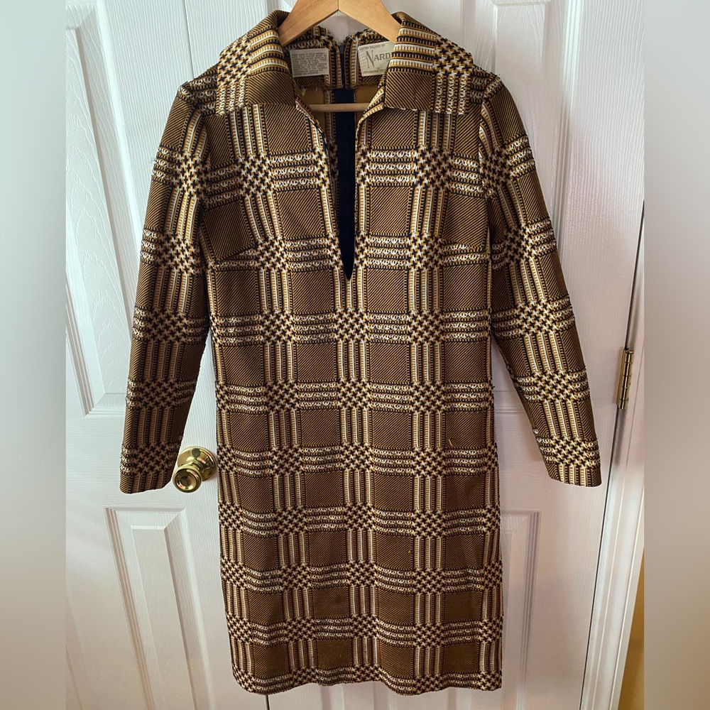 VINTAGE 60-70’s Nardis of Dallas Blue/Orange Abstract Long Sleeve Dress SZ 12